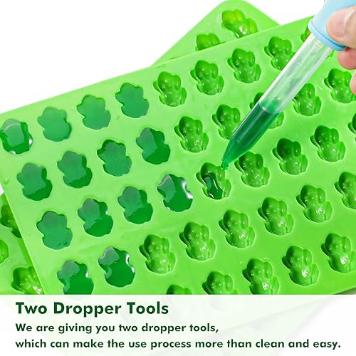 Miniatura 4 de Kamehame Moldes de silicona para ranas de gomitas, moldes antiadherentes para chocolate, paquete de 3 con 2 cuentagotas