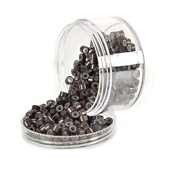 5mm 500 Micro Silicone Lined Nano Link Rings Crimp Beads Hair Extension Tools Invisible Dark Brown