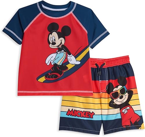 Disney Conjunto de camiseta de protección raglán y traje de baño UPF 50+, tallas de bebé a niño grande (12 meses - 14-16)