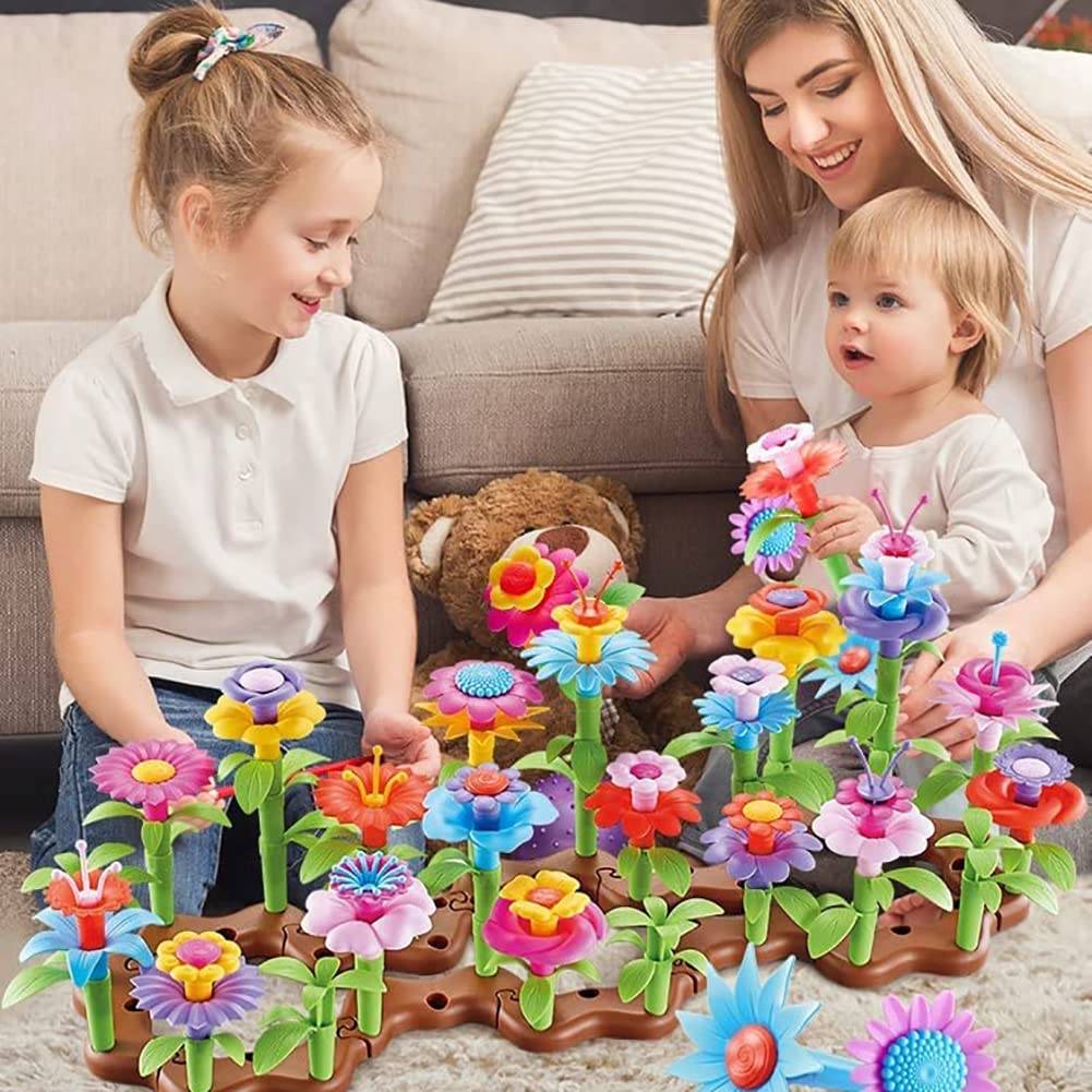YelaJoy Flower Garden Building Toys Kids STEM Toys Pretend Play Gardening Activity Playset for Girls Age 3, 4, 5, 6, 7 Year Old Stacking Game Educational Activity for Preschool Toddlers (112Pcs)