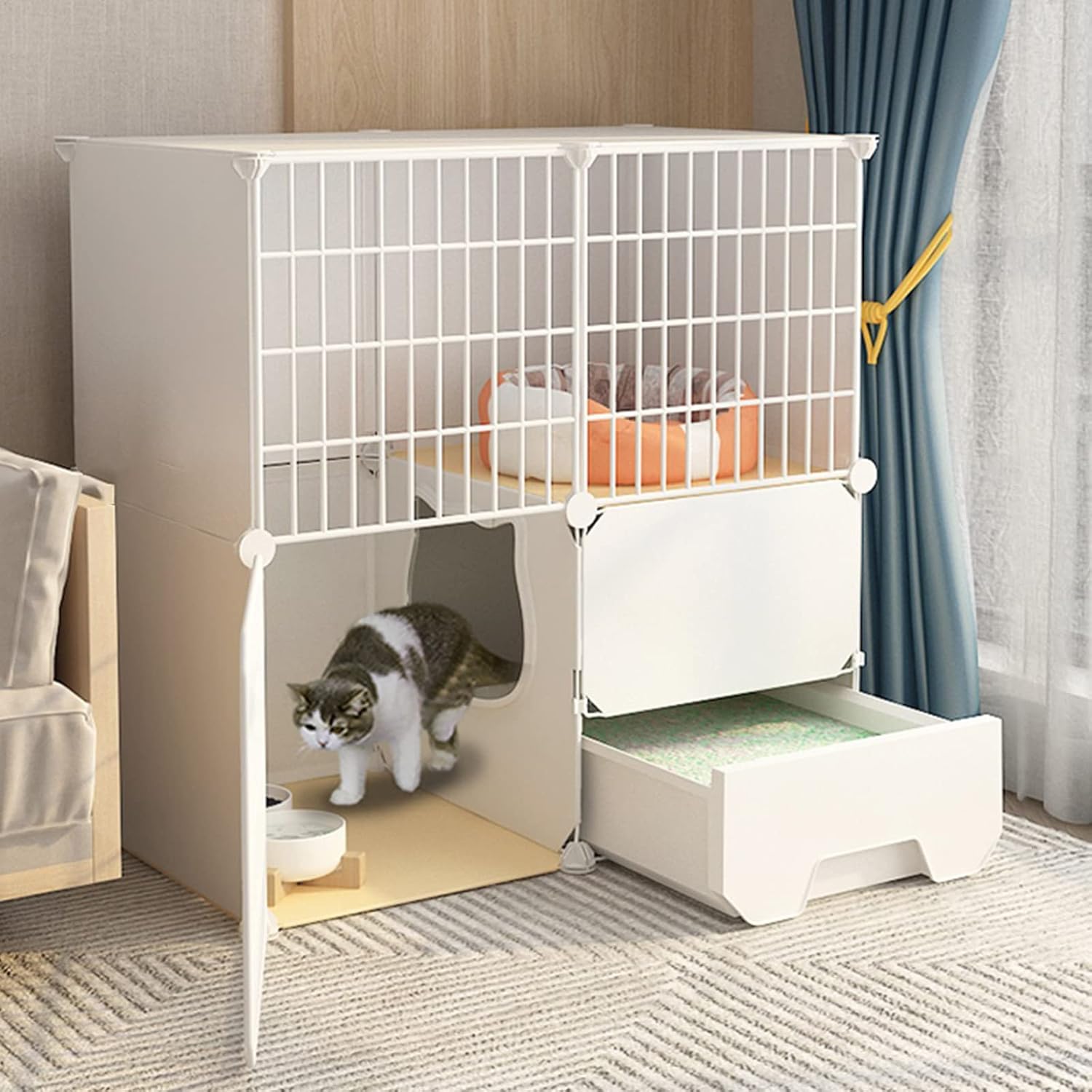 2 Tier Cat Cages Indoor with Litter Box,Portable Cat Cage,Small Pet Cages,Detachable Metal Wire Cat Cage,Exercise Place for 1-2 Cats,A-75 * 49 * 111cm