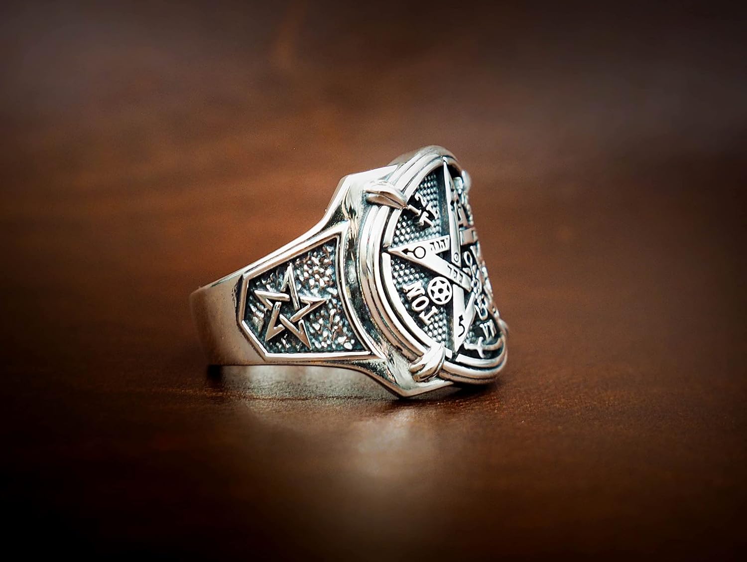 925 Sterling Silver Tetragrammaton Pentagram Star Ring for Men Solomon Jewelry Size 6-15