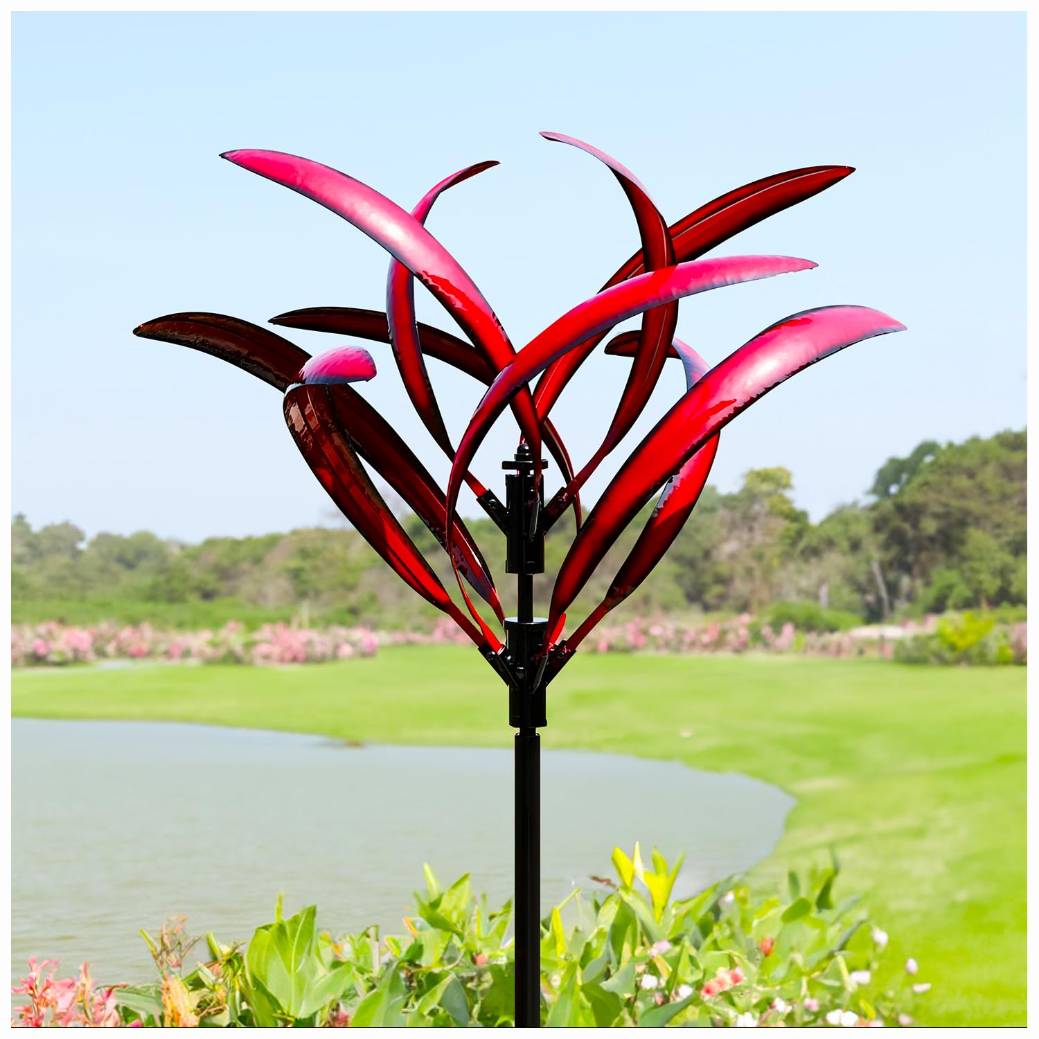 82 inch Wind Spinners Outdoor - Extra Large Metal Wind Sculptures & Spinner with Stake, Big Clearance Windmills for The Yard and Garden, Tall Yard Art Decor-Burgundy Red