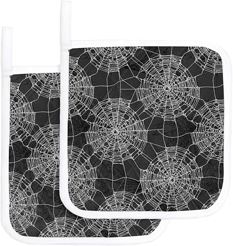 2 Packs Halloween Pot Holders Sets for Kitchen,Oven Pan Plate Bowl Pads Heat Proof Mat with Hanging Loop,Thick Terry Cloth Potholders Non Slip Soft