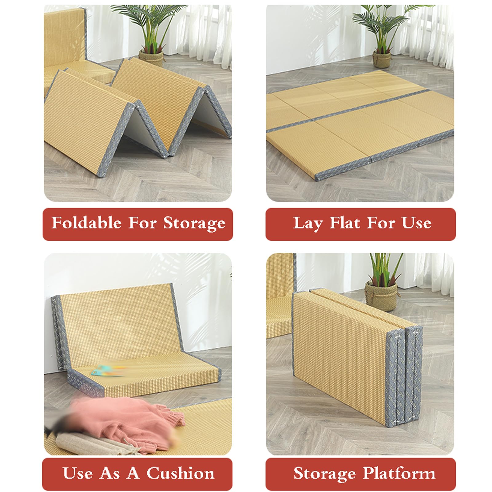 Tatami - Tappeto giapponese pieghevole, antiscivolo, per soggiorno, meditazione, yoga, traspirante e facile da pulire, perfetto per dormire e rilassarsi