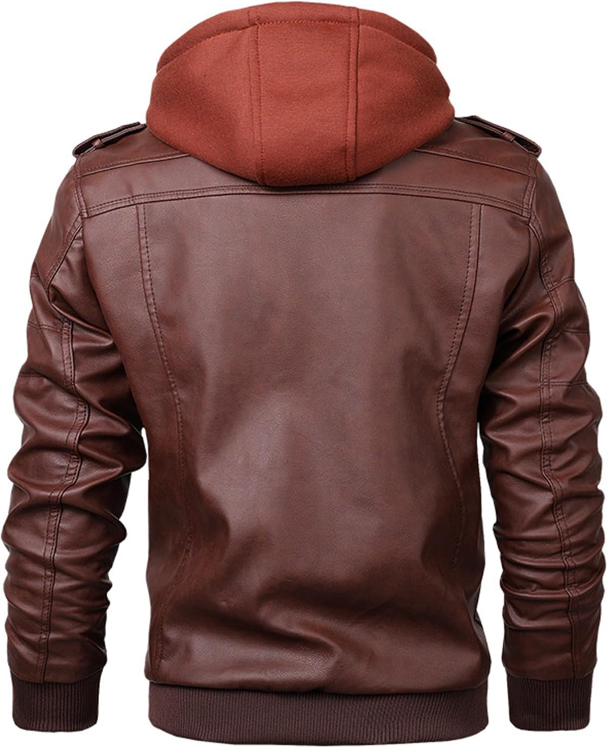 JEsilunmaMY Men's Winter Leather Jacket with Detachable Hood Casual Motorcycle Bomber Jackets Windproof Moto Biker Coat