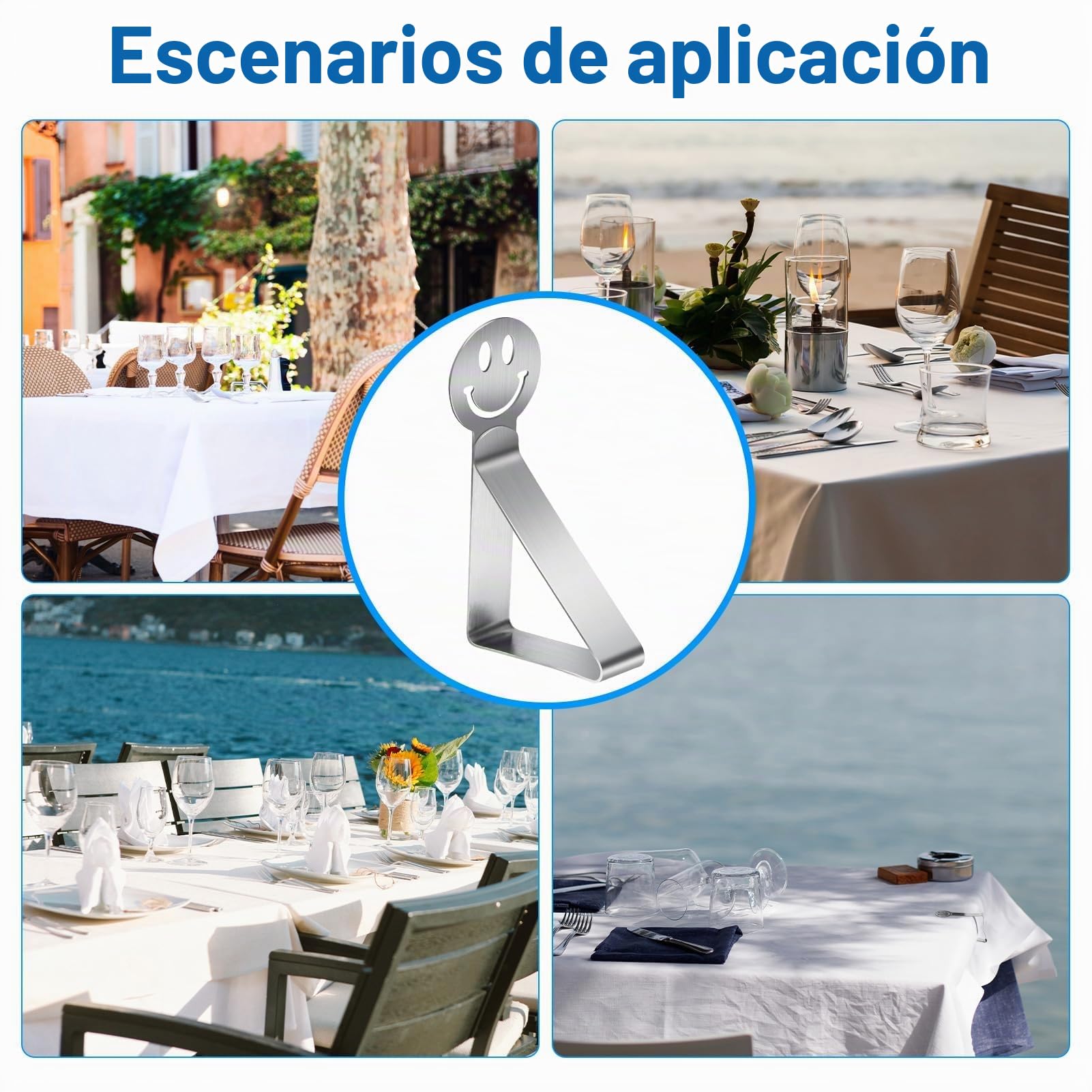 GlasFlength Sujeta Manteles de Mesa Ajustable, 12 Piezas Pinzas para Mantel de Exterior Acero Inoxidable Pinzas Mantel Exterior Pinzas Sujeta Manteles para Jardín Cocina Oficina Boda Fiesta (Smile)