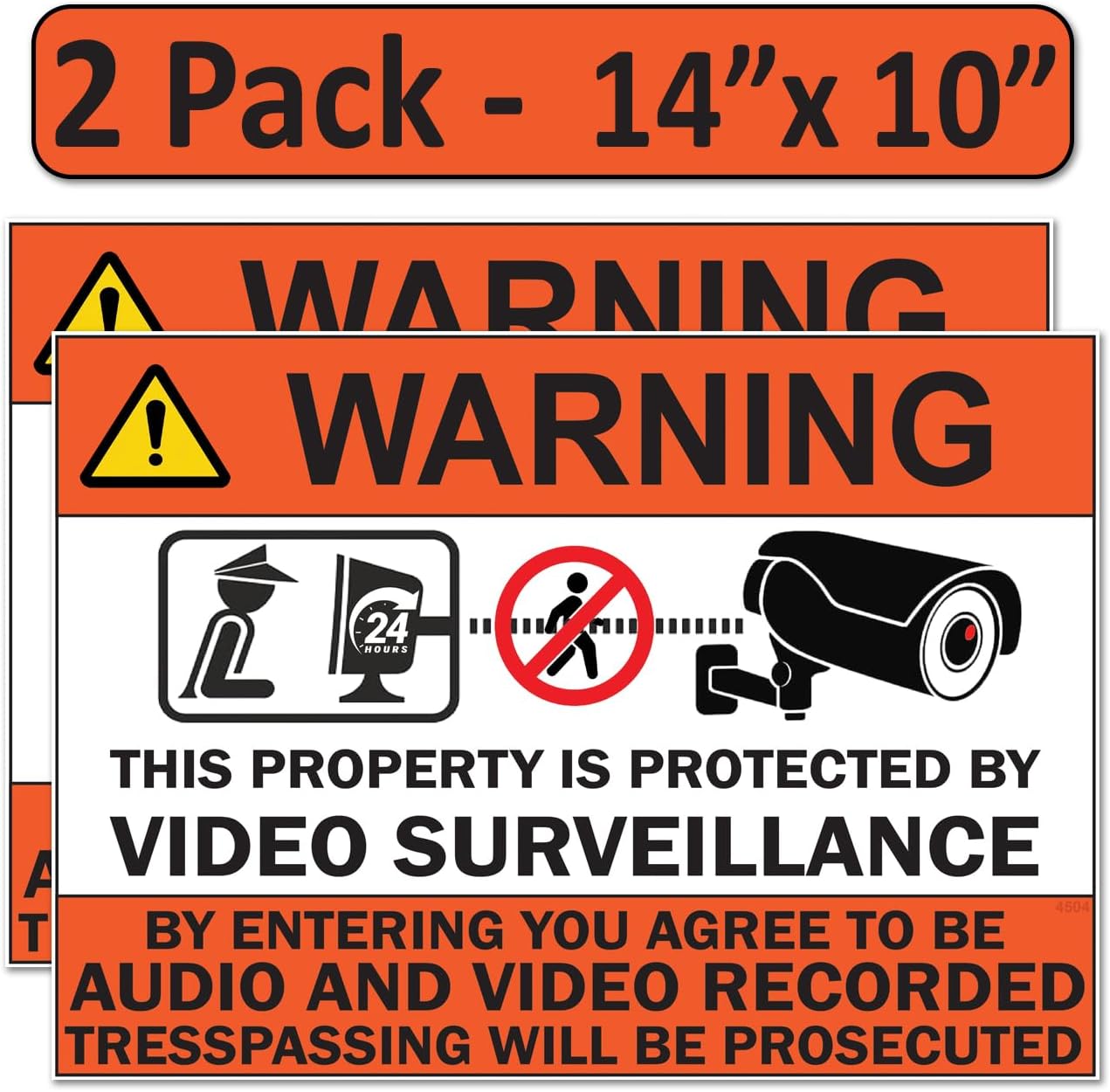 2 Pack 10"x14" Laminated Vinyl Warning “Private Property" Video Surveillance Labels Security Sign for Home, Business, Windows, and CCTV Systems