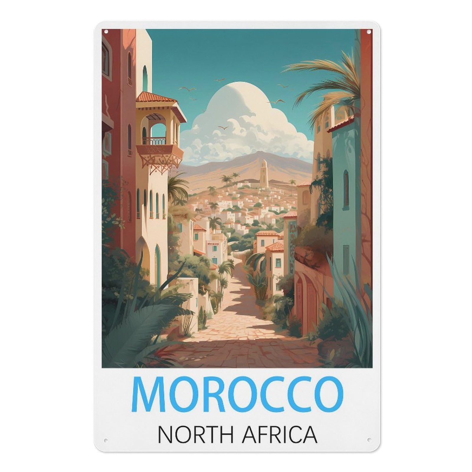 Morocco North Africa Vintage Travel Poster Vintage Tin Sign 08x12inch(20x30cm) Wall Art for Home Office Bedroom Living Room Cafes Wall Decor