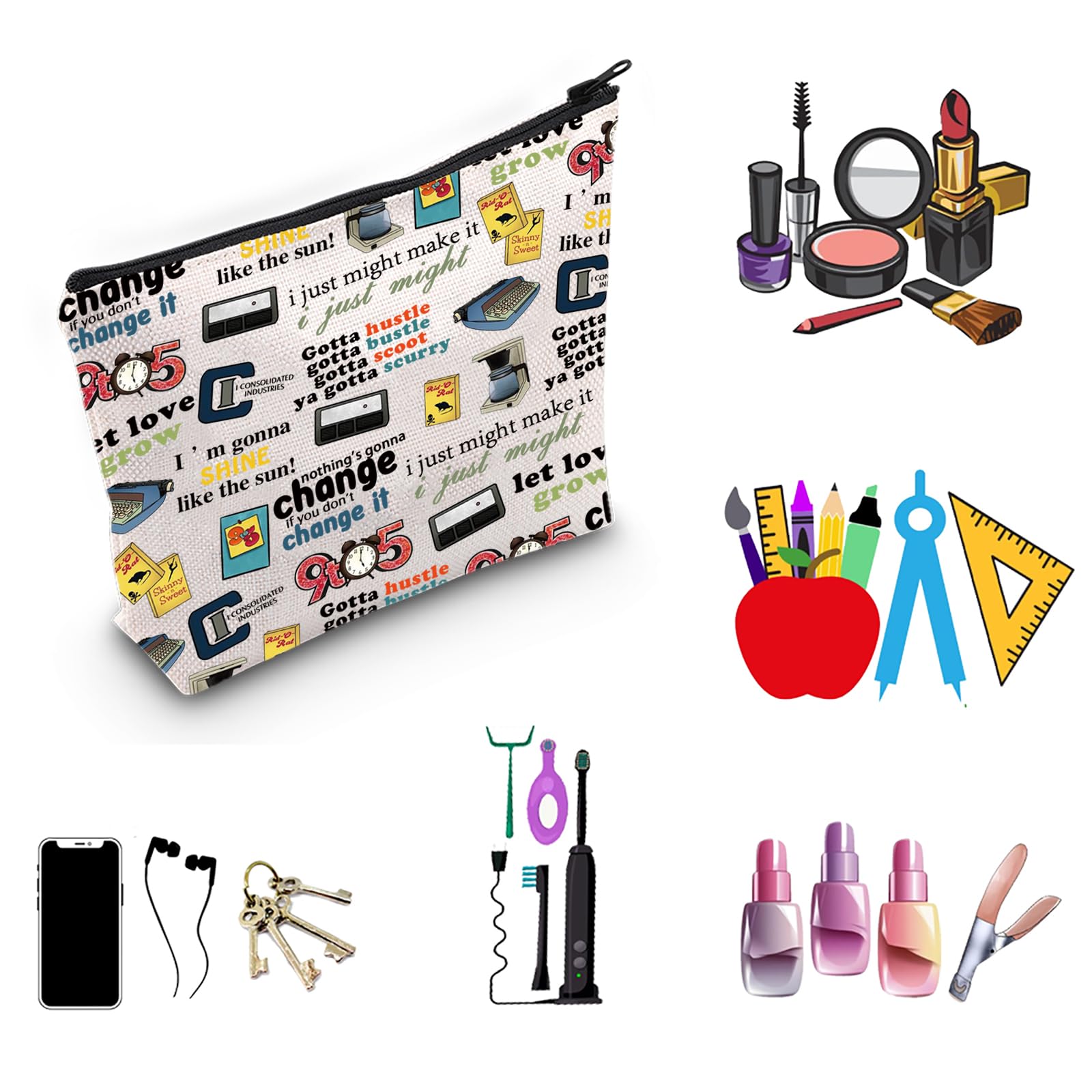9 to 5 The Musical Inspired Gift Musical Theater 9 to 5 Quotes Makeup Zipper Pouch for Actor Actress (NINEFIVEBAG) - Image 4