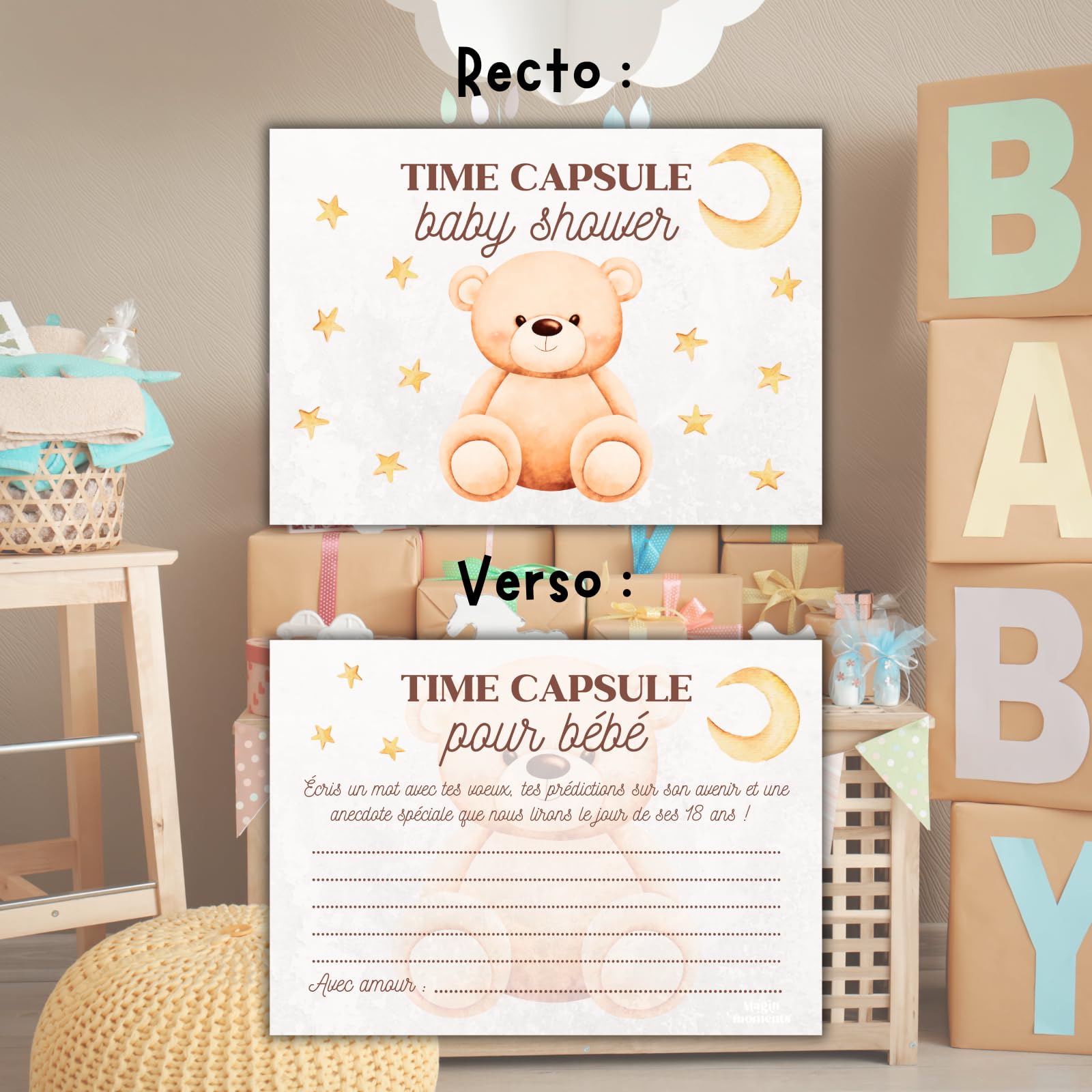 20 Baby Shower Bear Cards in French, Teddy Bear, 20 Cartes Time Capsule - Image 3