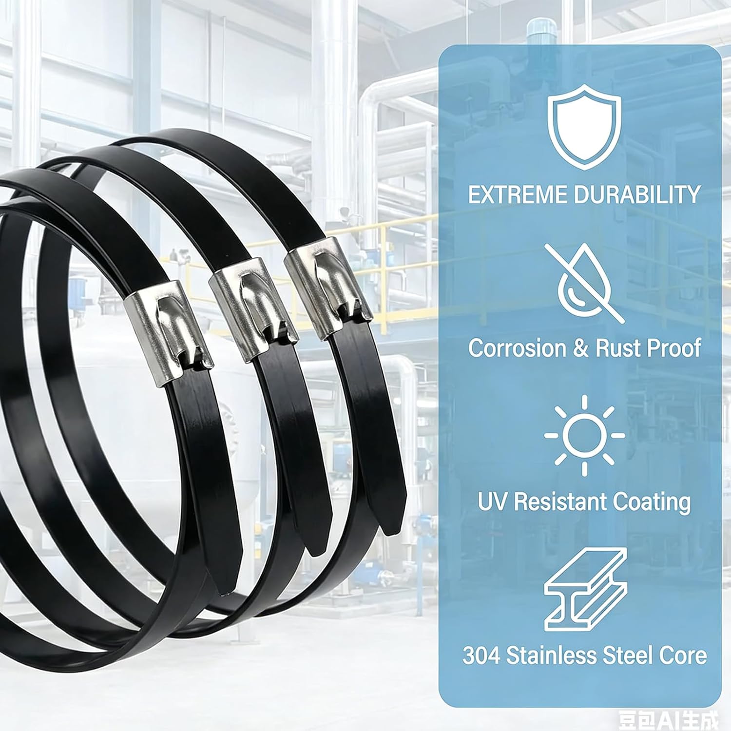 300 PCS 11.8 Inch Black Galvanized Steel Cable Ties Kit with Cable Tie Gun, Screwdriver and Protective Gloves, Heavy Duty 304 Metal Zip Ties Complete Tool Set for Industrial, Automotive, Fence Use