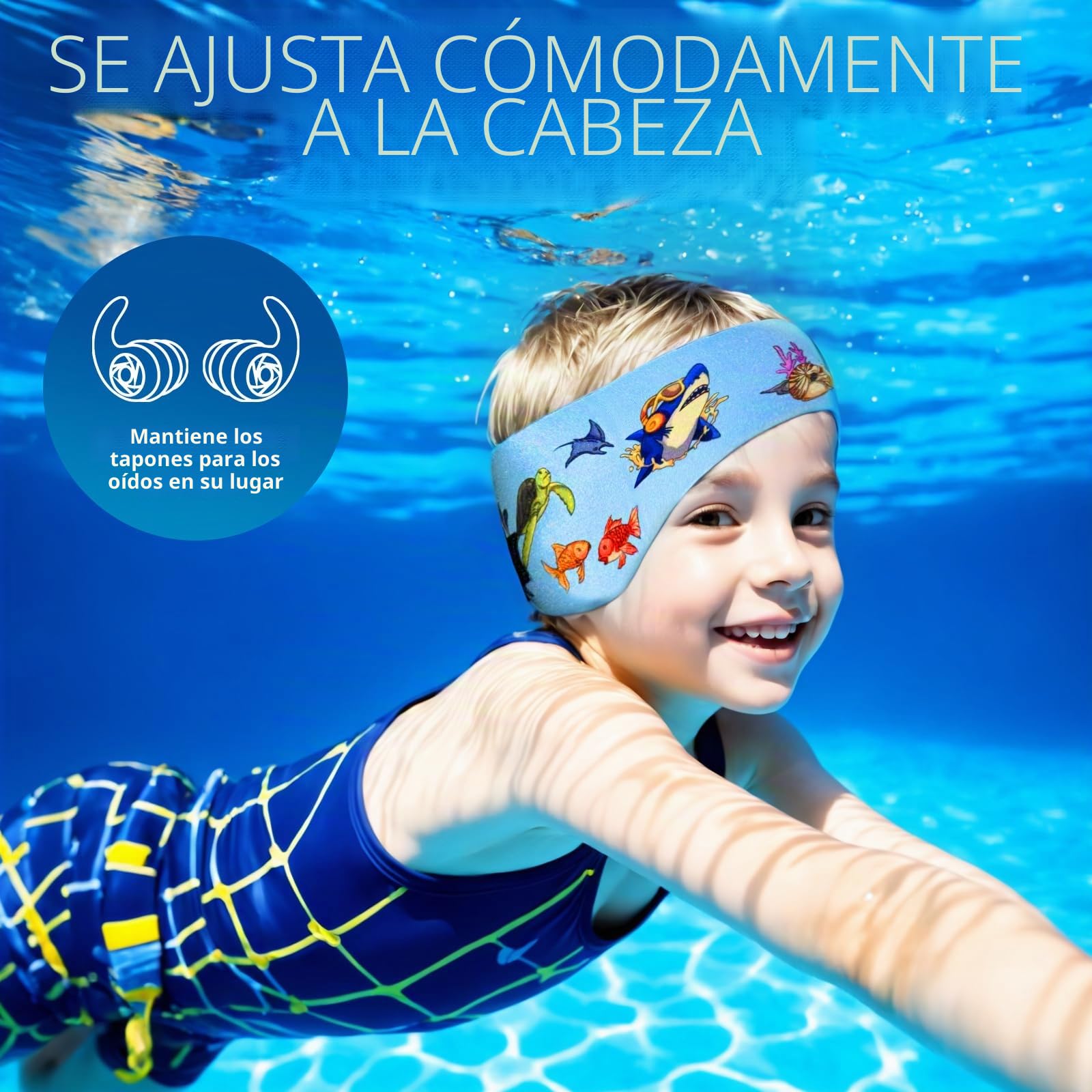 Diadema de Natación,2 Pares de Tapones oidos Natación Impermeable con Banda de Neopreno Elástica, Ajustable y Antideslizante,Ideal para Niños y Adultos para Nadar,Surfear, Bucear y Deportes Acuáticos