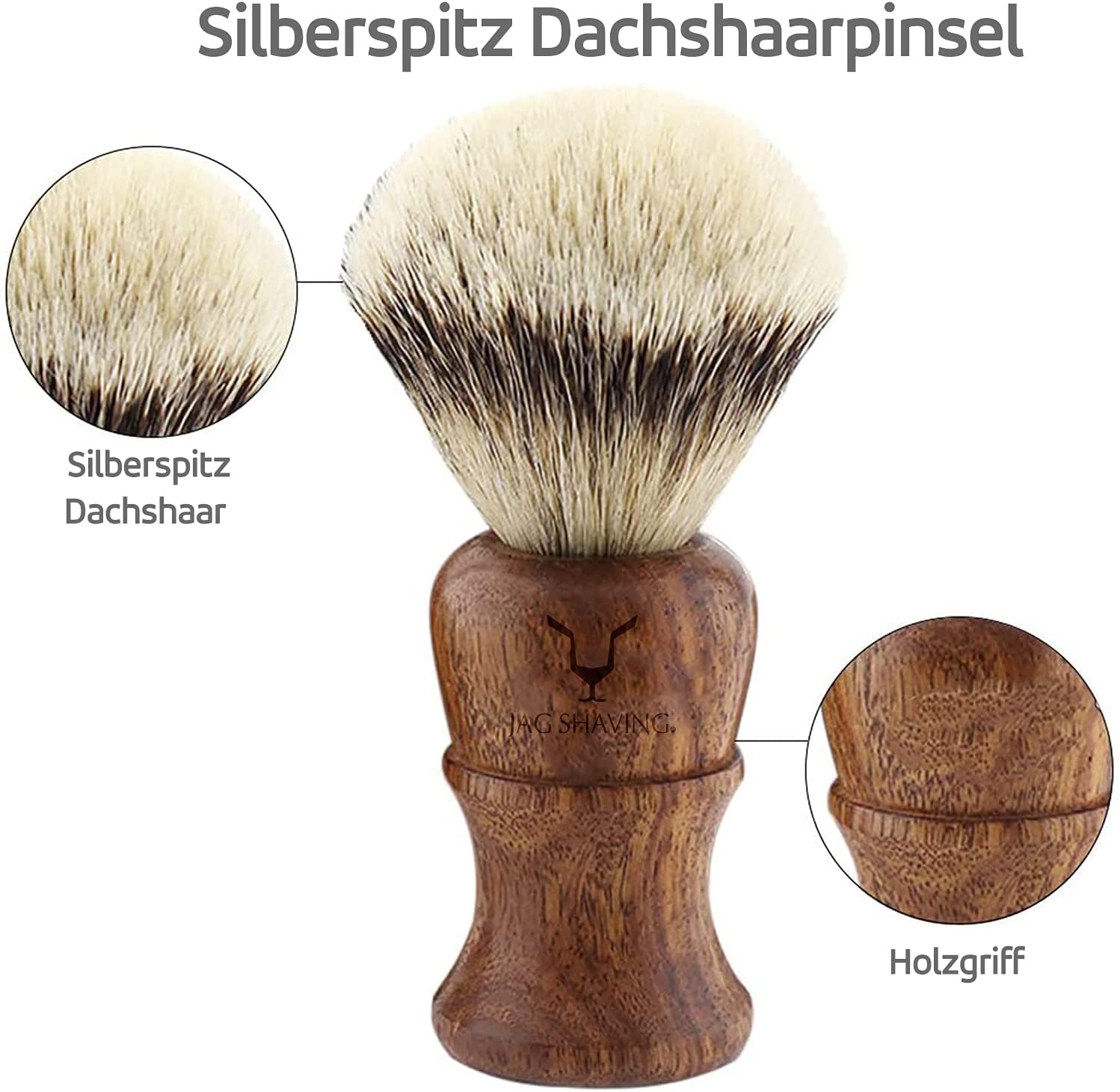 Jag Shaving Zestaw do golenia – zrównoważony 4-częściowy zestaw do golenia z drewna – pędzel do golenia z włosia borsuka – podwójne ostrza do golenia – stojak do golenia – skórzany pokrowiec do