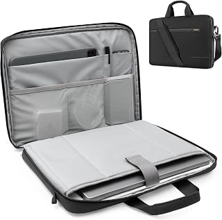 Inateck 15.6 Inch Laptop Sleeve,180° TSA Shoulder Bag,Splash-resistant 3-Way Laptop Carrying Case,Handbag with Trolley Strap Compatible with 15-15.6 Inch Laptop/Chromebook/Notebook for Commuting