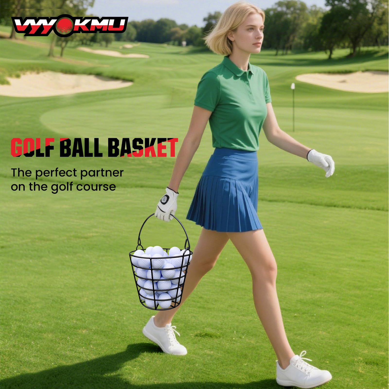 Mental Golfballkorb mit Griff, 2 Stück Golfballeimer, Edelstahl-Eimer mit Golfbällen, hält 50 Bälle Golfballhalter, tragbare Metallkörbe zur Aufbewahrung für Golfwagen-Zubehör