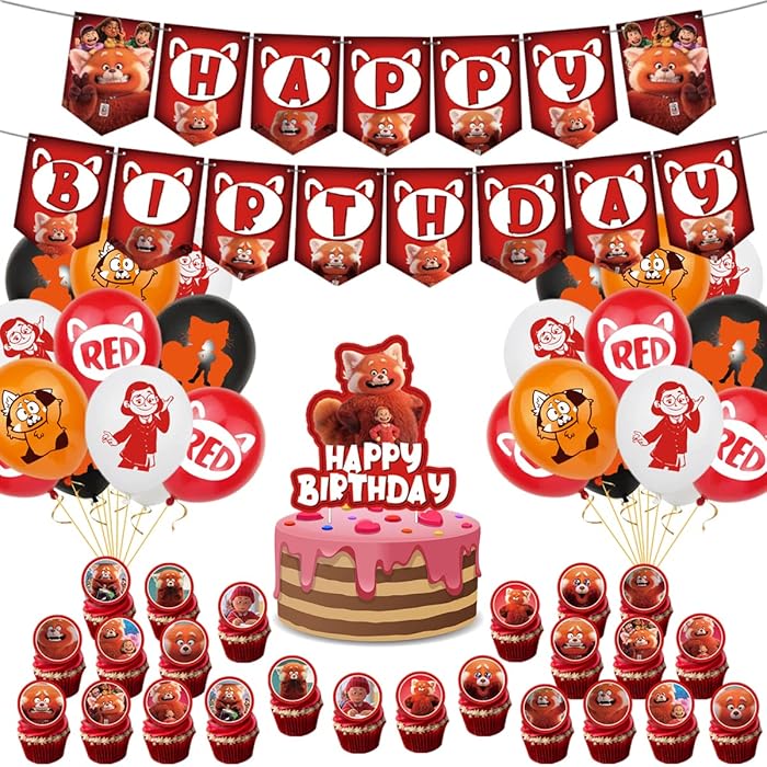 Buy Birthday Party Decorations For Turning Red, Birthday Banner,Cake