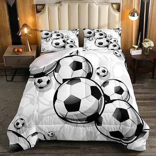 Miniatura 1 de Erosebridal Juego de ropa de cama de fútbol para niños y niñas, juego de edredón de fútbol para niños y niñas, juego de edredón dibujado a mano con