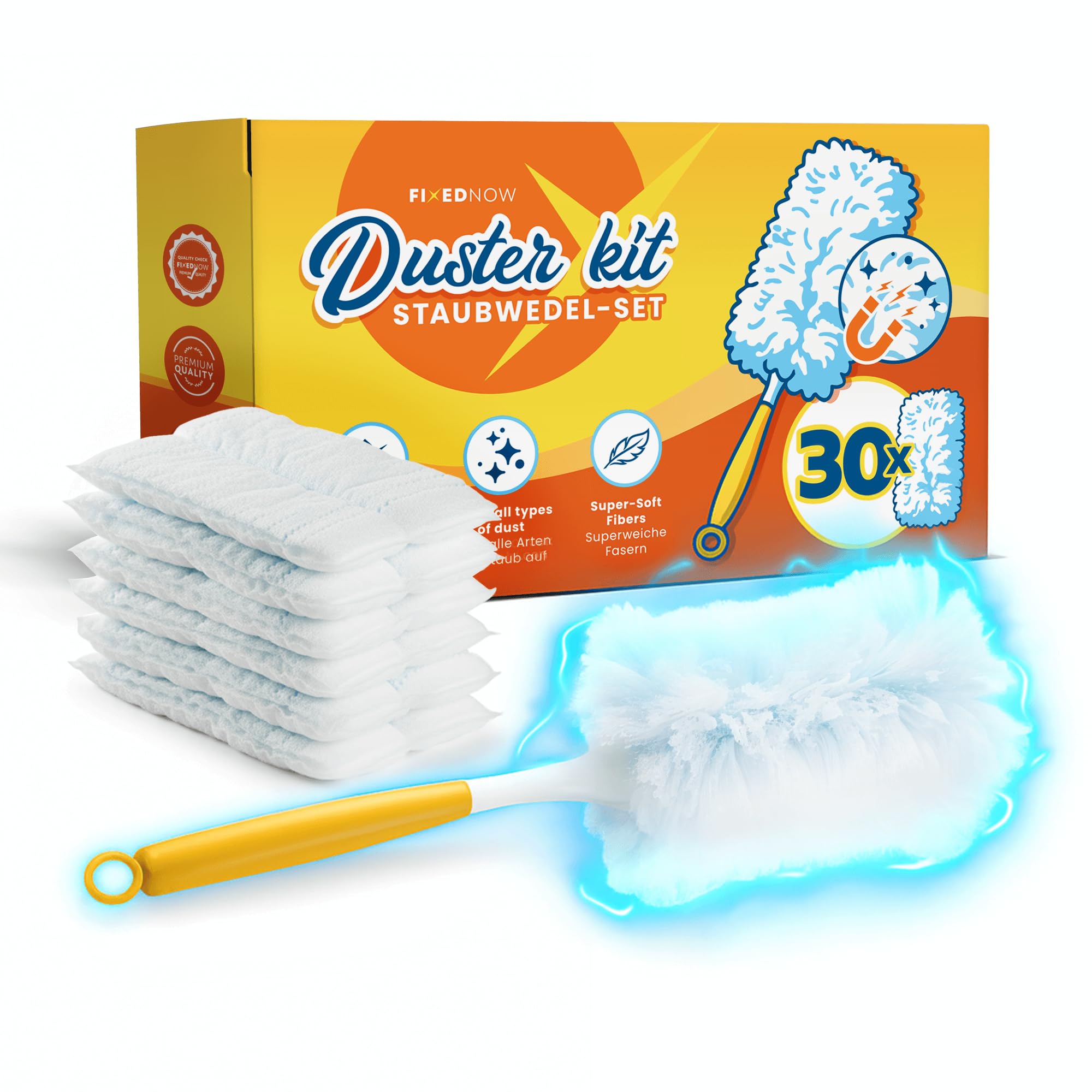 Paquete de 30 paños de Repuesto XXL con Plumero Swiffer Duster | Juego de Plumero con Mango para Limpieza en seco | Recarga de limpiaparabrisas para el hogar y el Coche