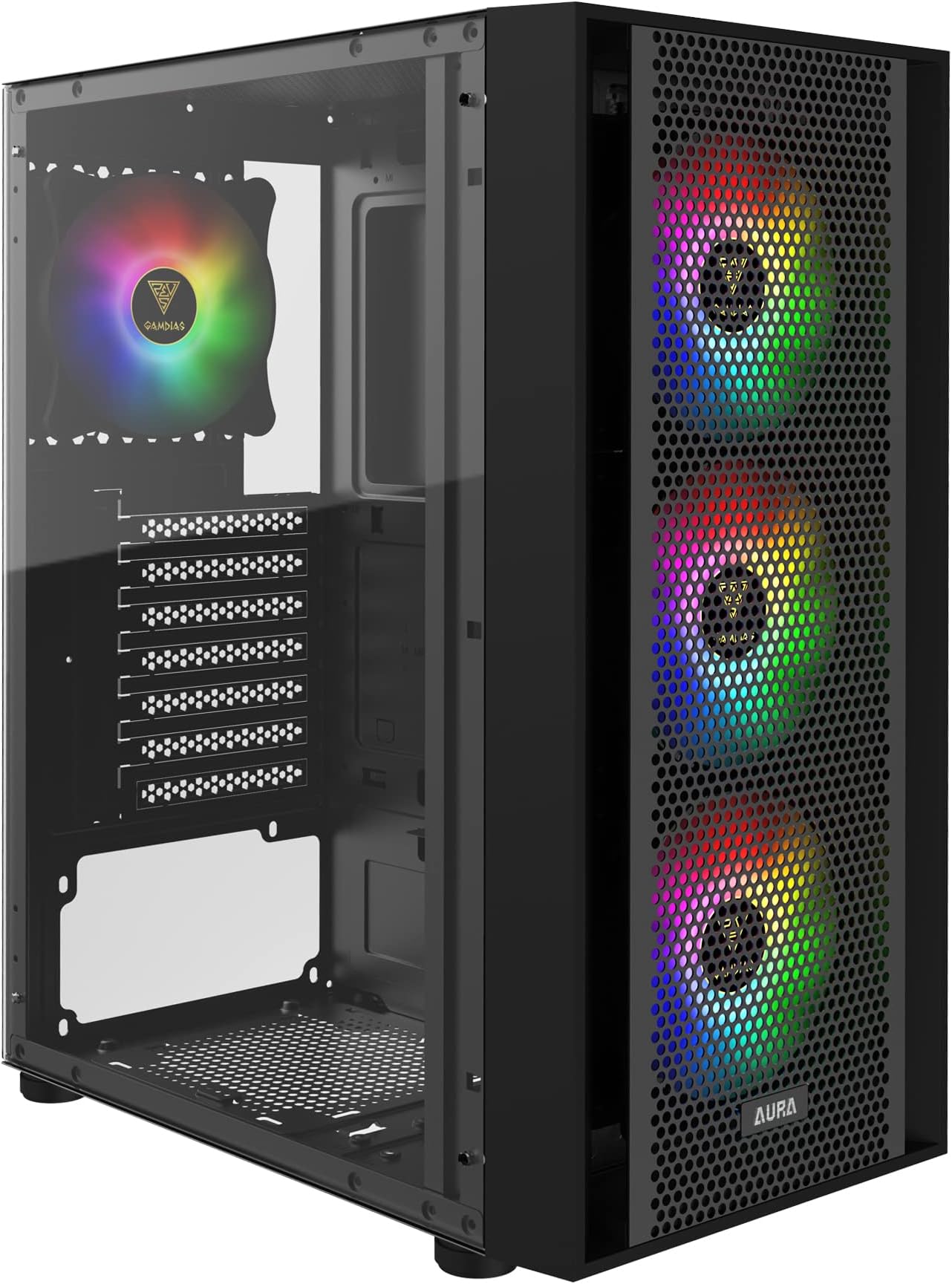 GAMDIAS ZEUS ATX Mid Tower Gaming Computer PC Case with Side Tempered Glass, 4X 120mm ARGB Case Fans and Sync with 5V RGB Motherboard and Excellent Airflow