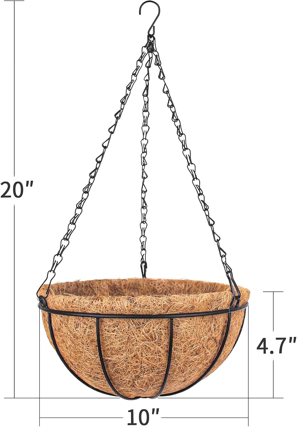 Fun Lites 2 Pcs Metal Hanging Planter Basket with Coco Coir Liner 25 CM Round Wire Plant Holder Porch Decor Flower Pots Hanger Garden Decoration Watering Hanging Baskets for Indoor Outdoor - Image 3