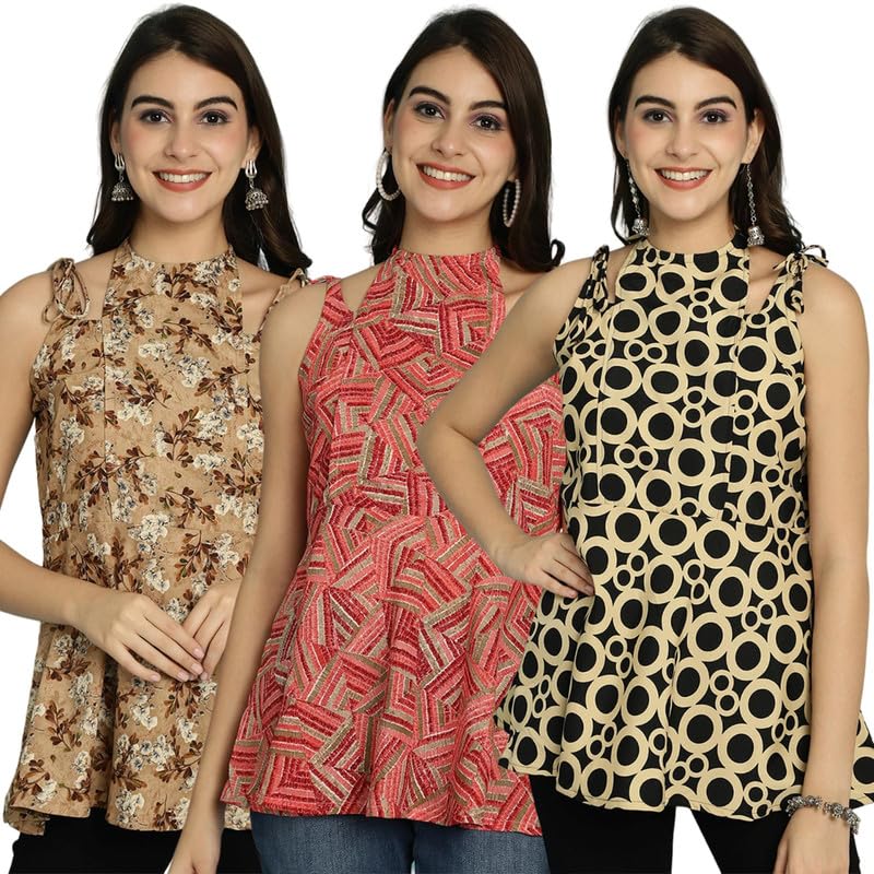 Image of Pinkmint Halter Neck with Tie Back Short Combo Tops for Women ll Fancy Regular Fir Tops ll Casual Wear (Pack of 3)