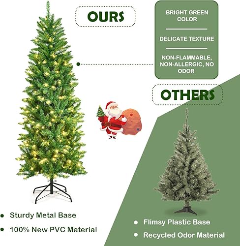 Miniatura 3 de Goplus Árbol de Navidad artificial preiluminado de 6 pies, árbol de Navidad de abeto con bisagras con 250 luces LED, decoración de Navidad perfecta