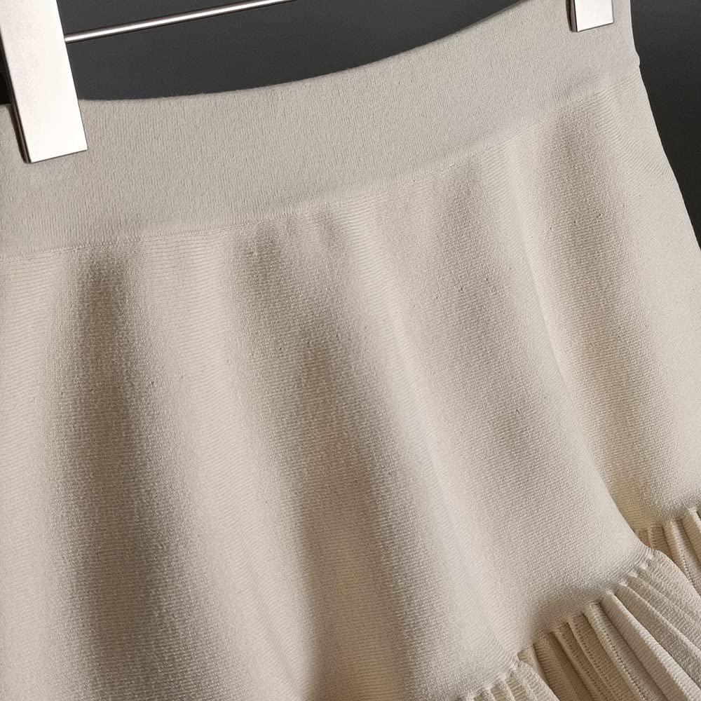 LUKX Damen Strickrock,Damen Minirock Beige Elastisch High Taille Gestrickt Faltenrock Mode A-Linie Gerafft Elegant Herbst Winter Ausgestellter Kurzer Rock Für Mädchen Damen