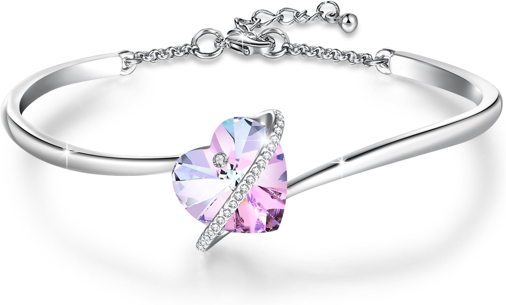 GEORGE · SMITH Valentins Womens Silver Bracelets Love Heart Crystal Bracelets for Women Rose Gold Bangle Bracelet for her Mother's Day Birthday Jewelry for Mother Daughter Wife