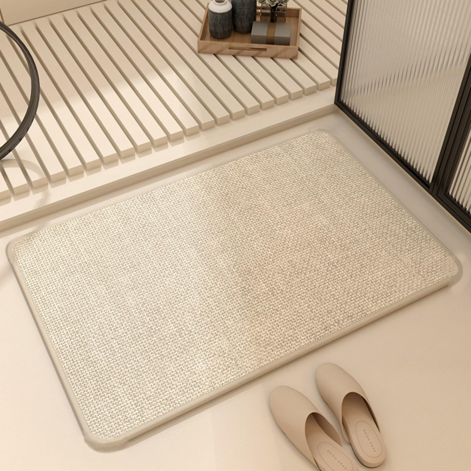 Topzywlc Absorbent Bath Mat Non Slip Anti Mould 45 X 70 cm, Quick Dry Magic Bathroom Floor Mat, For Bathtub, Bedroom, Kitchen, Toilet, Door, Washing Table (Beige, 45x70 cm)