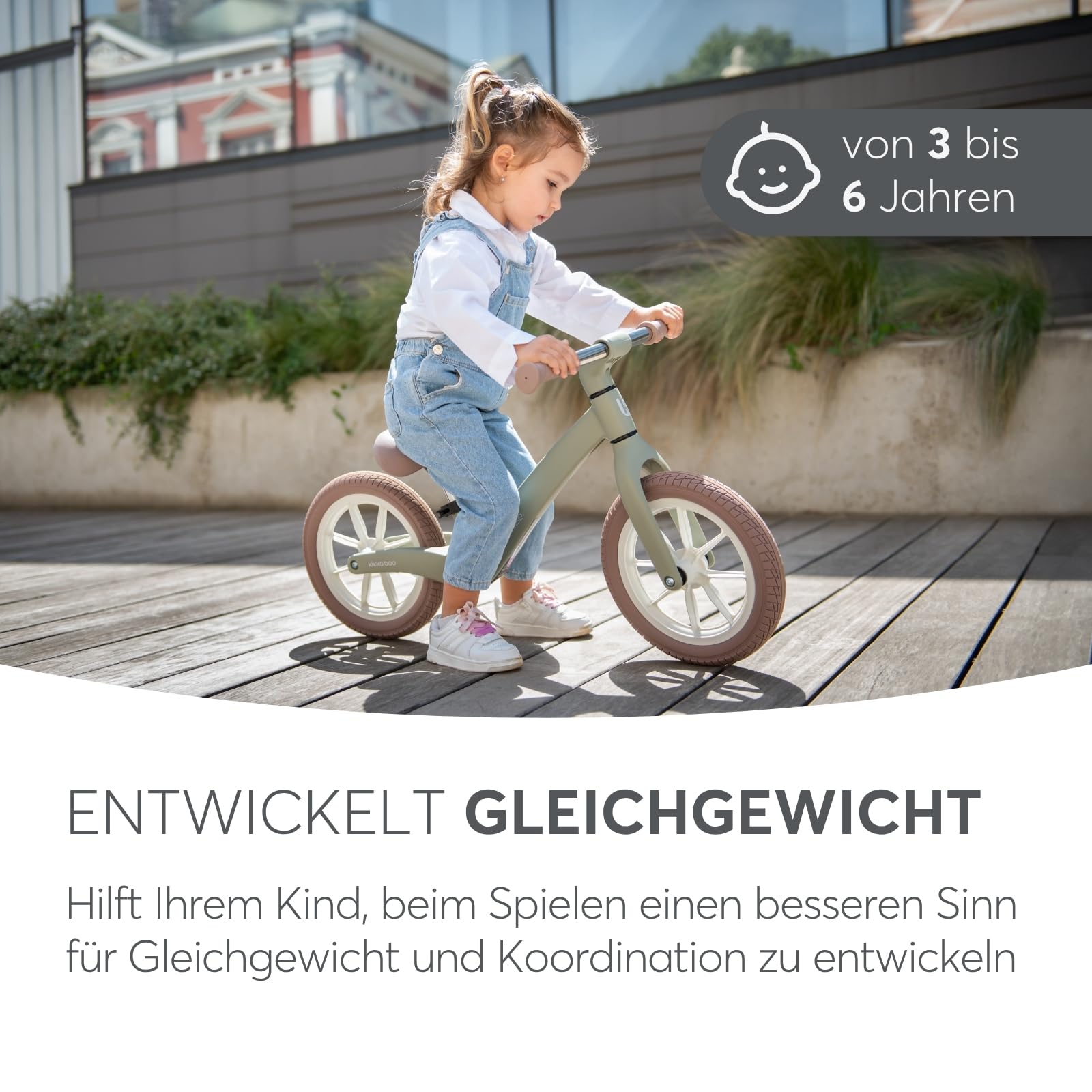 KikkaBoo Laufrad ab 3 Jahre LANSER, Ultraleichtes Balance Bike, 12 Zoll, Verstellbarer Sitz, Fahrrad für Kleinkinder 3-6 Jahre, Beige