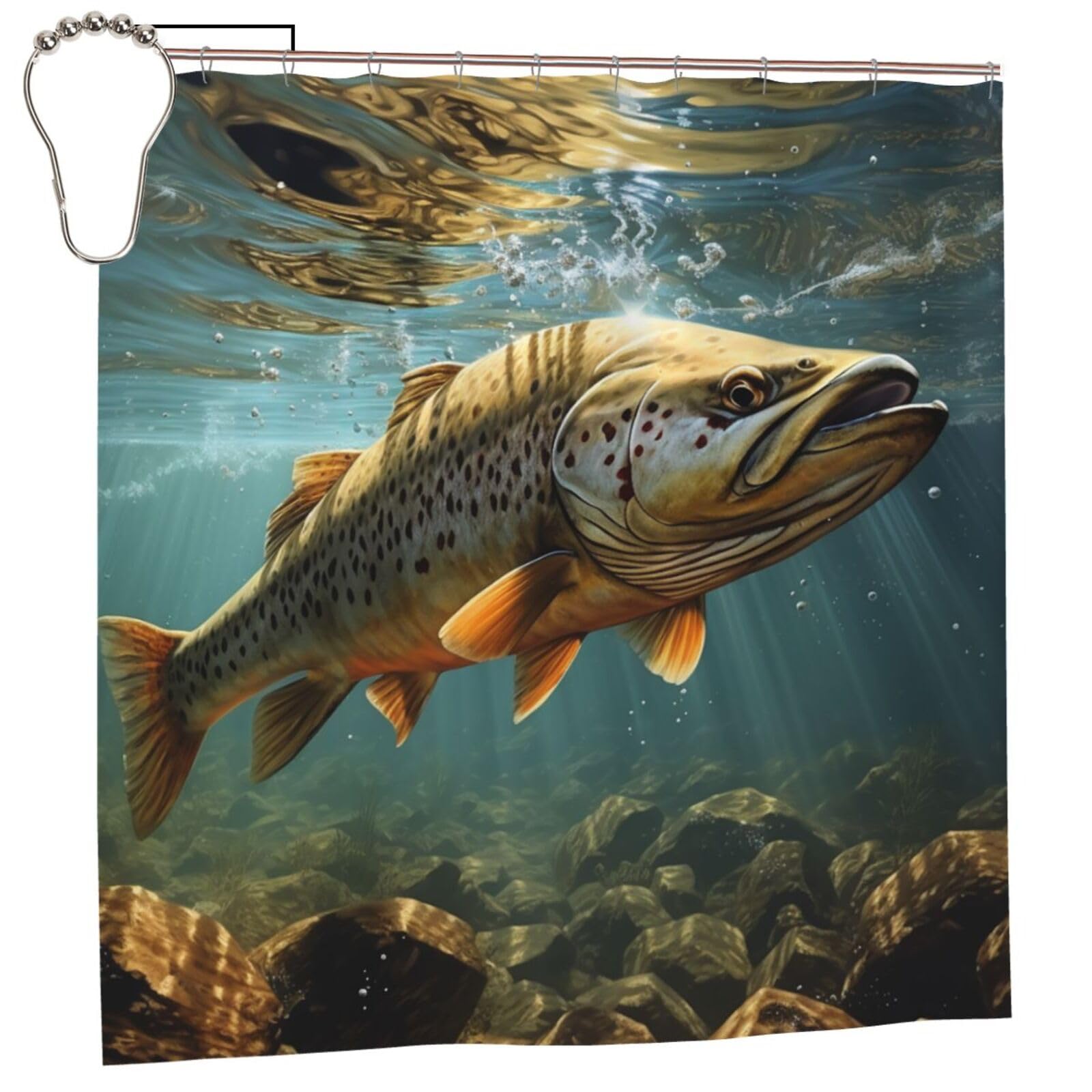FodPand Fish Shower Curtain 70"x70" Waterproof Long Bathroom Curtain Heavy Duty Thick Cloth Bath Curtain Set with Hooks, Modern Abstract Art Pattern Bathroom Shower Curtains