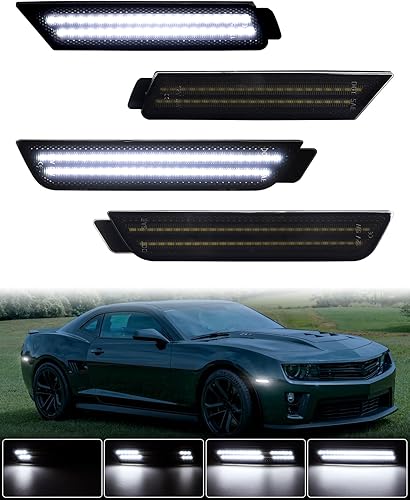 Miniatura 8 de PWOBVZ Doble fila verde LED ahumada Len luz de marcador lateral para Chevy Camaro 2010 2011 2012 2013 2014 2015 parachoques delantero trasero