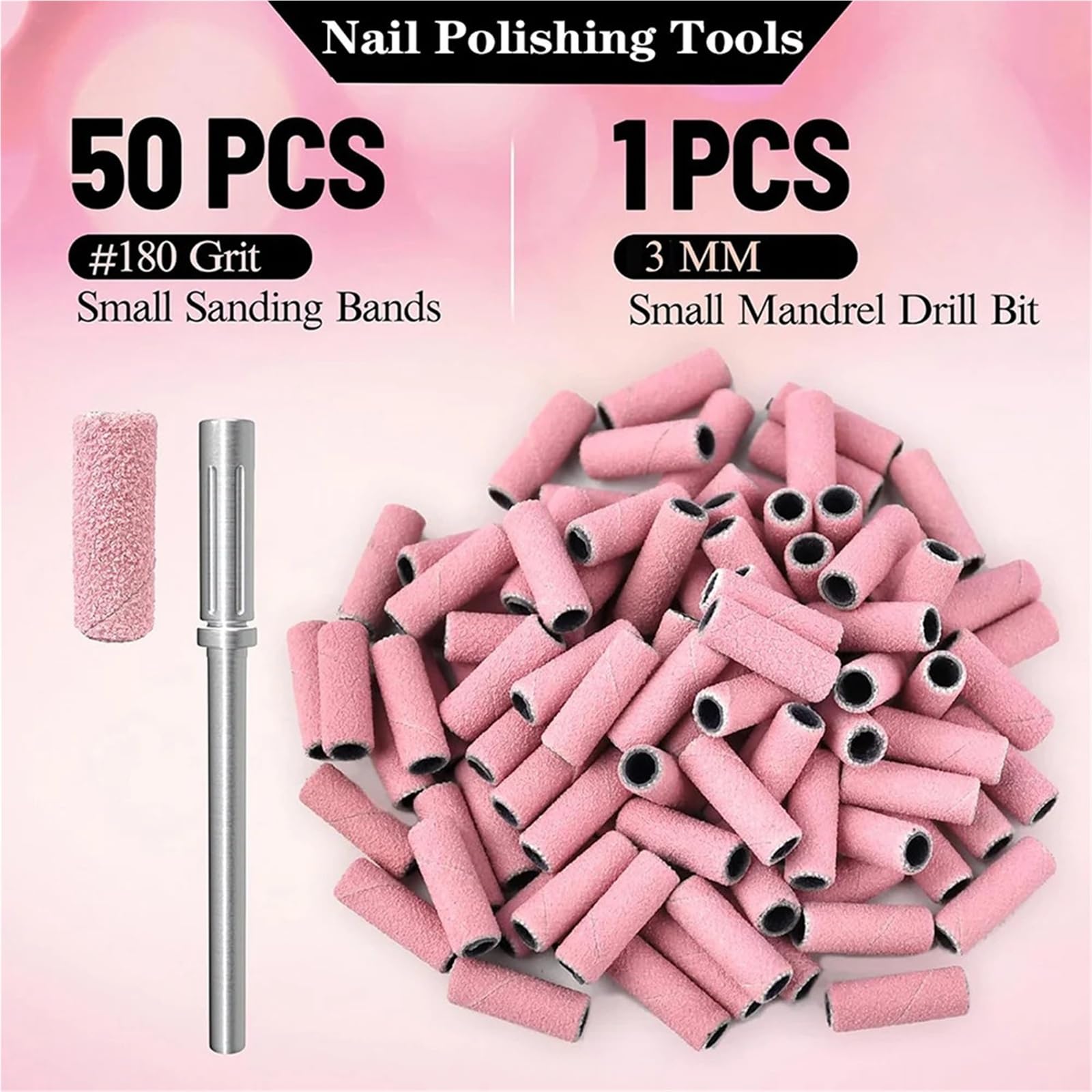 SchleifbäNder FüR NäGel Rosa 50 Stück mit Dorn-Bit-Körnung, kleine Nagelfeilen for Nägel, Gel-Maniküre für Maniküre