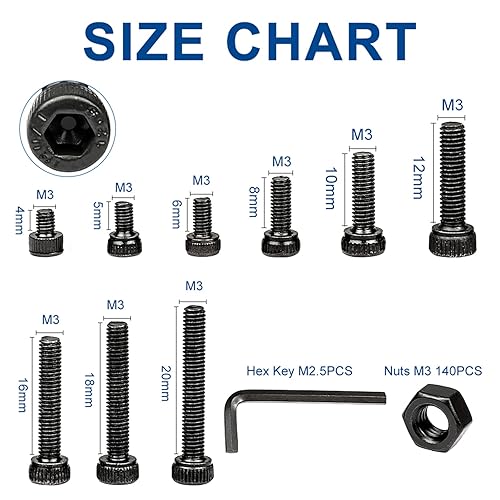 Miniatura 2 de NINDEJIN Tornillos métricos M3 de cabeza hexagonal de cabeza hueca, Allen Socket Drive M3 x 0.157 in 0.197 in  0.236 in 0.315 in 0.394 in 0.472 in