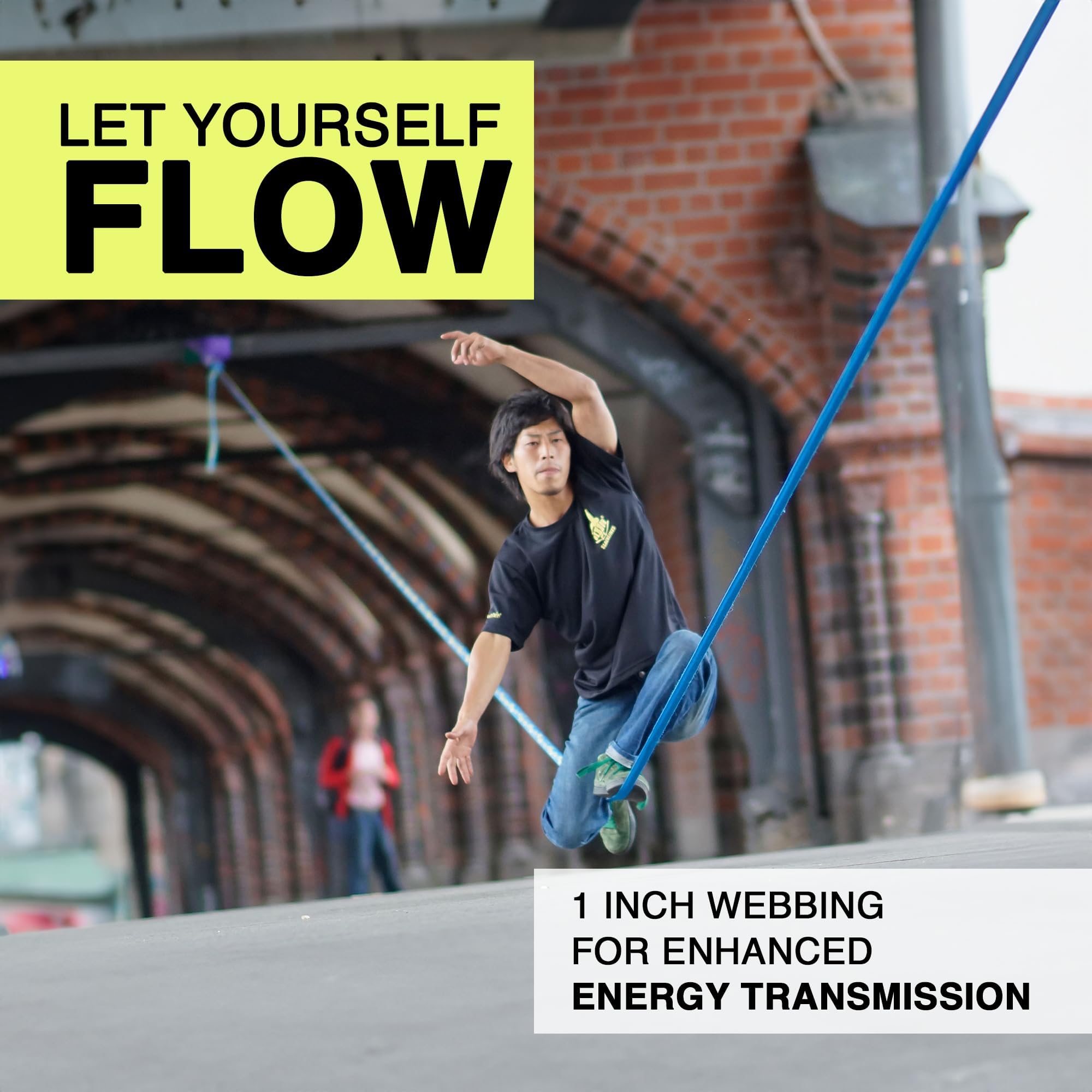 Gibbon Slacklines Flow Line Kit de Slackline Bleu/Jaune Taille M