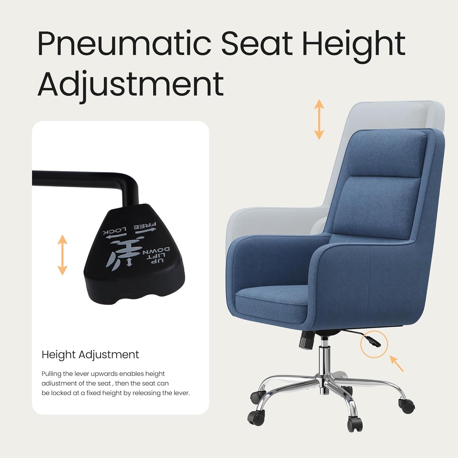 COLAMY Cocoon Modern High Back Home Desk Chair, Upholstered Office Chair with Wheels, Vanity Chair with Head and Lumbar Support, Armrest (Blue)