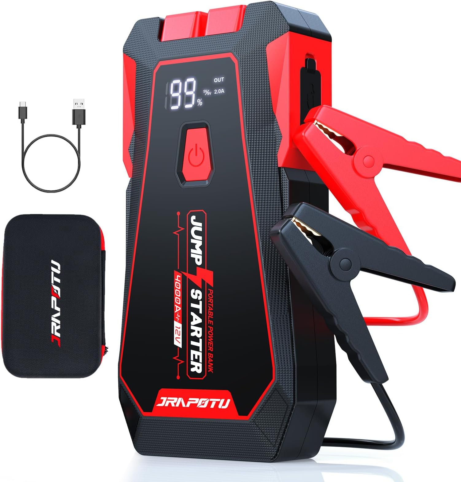 B08 Battery Jumper Starter Portable, 4000A Peak Boost Your Car Battery, 12V Jump Starter for 10.0L Gas & 8.0L Diesel Engines, Car Jump Starter with LCD Display & LED Flashlight