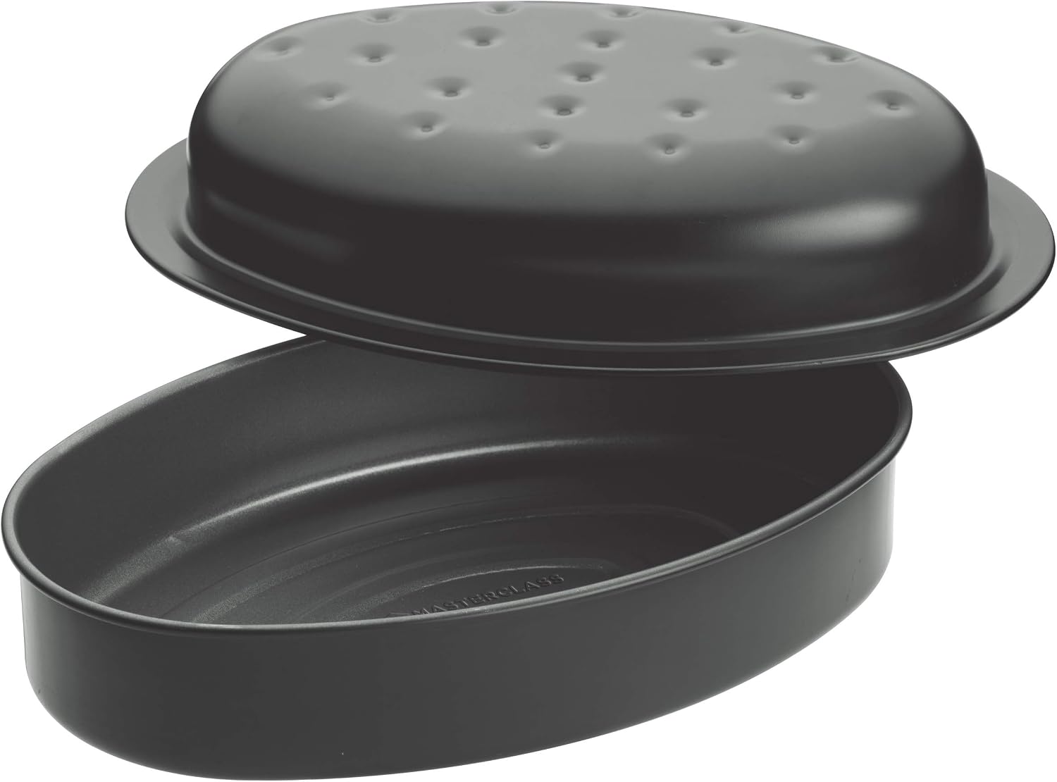 MasterClass KCMCHB67 Self Basting Roaster with Lid in Gift Box, Non Stick Carbon Steel, 27 x 18 x 10 cm Small Covered Roasting Tin, Grey