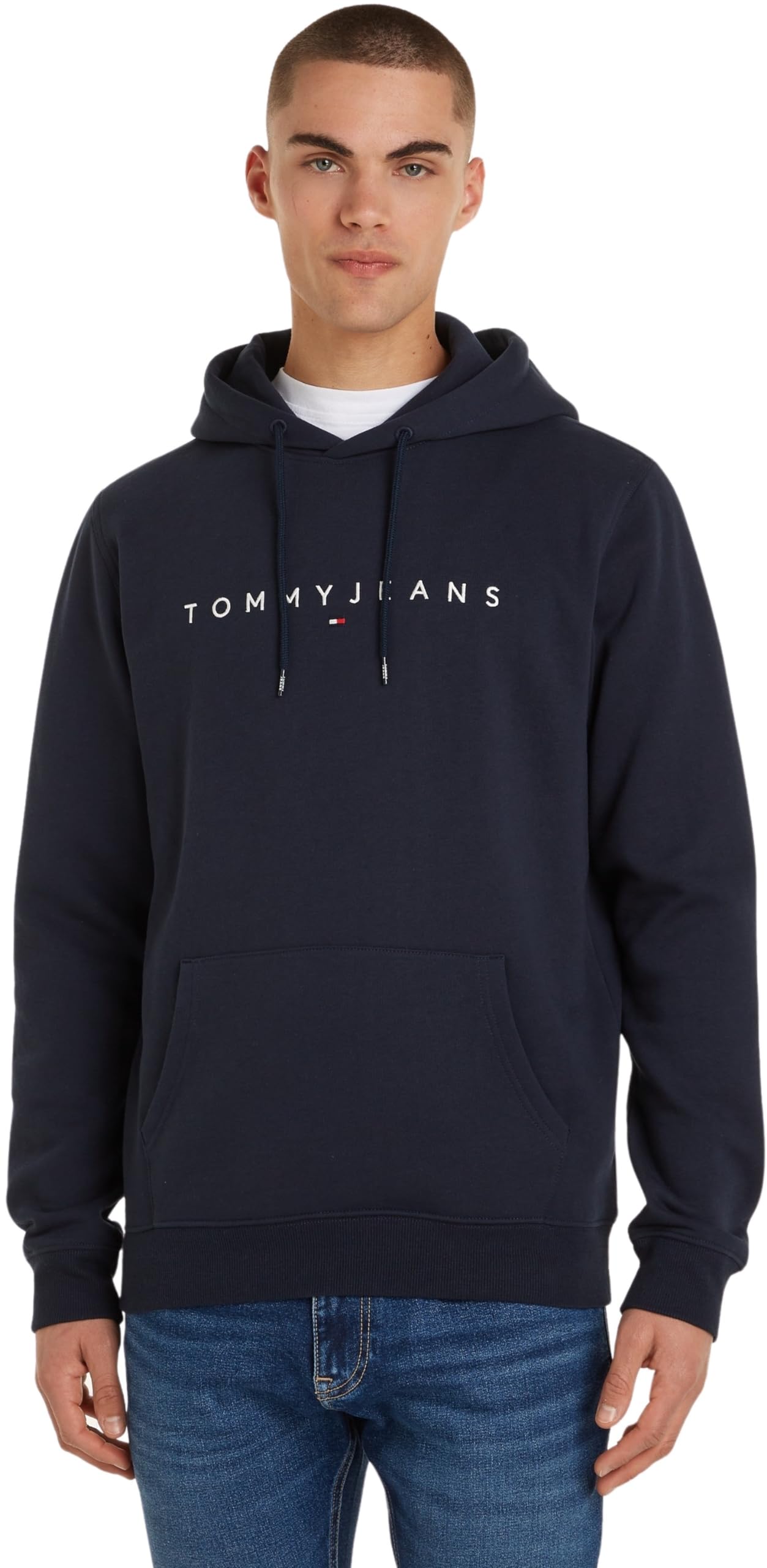 Tommy Jeans Men Tjm Reg Linear Logo Hoodie Ext Hoodies, Blue, M