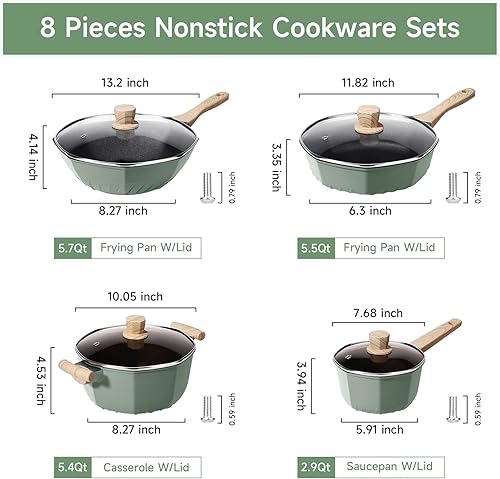 Miniatura 2 de RealCool Juego de ollas y sartenes antiadherentes, 8 piezas de utensilios de cocina de inducción, juegos de utensilios de cocina antiadherentes