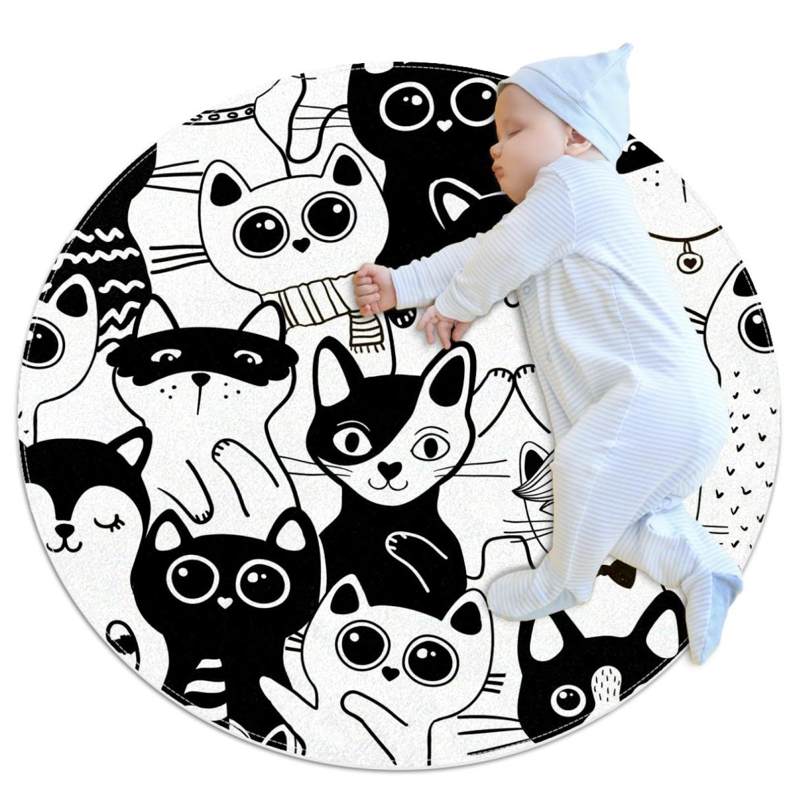 Tapis de salle de bain antidérapant rond 1m imprimé chat déco chambre enfant