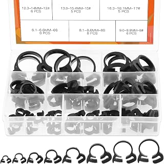 48 Pcs 8 Sizes Hose Clamps Ratcheting Assortment Kit Heavy Duty Speedy Double Snap Grip Nylon Plastic Adjustable Fuel Line Clamp for Plumbing, Automotive and Mechanical Application (Black)