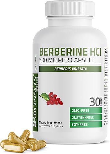 Bronson Berberina como berberina HCI Berberis Aristata 500mg por cápsula vegetariana sin OMG, 30 cápsulas vegetarianas