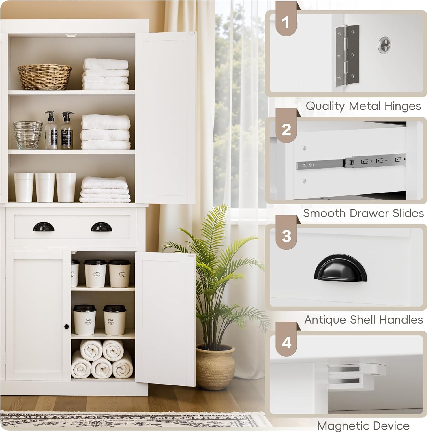 Homall 72" Pantry Storage Cabinet, Kitchen Freestanding Cupboard with Adjustable Shelves & Large Drawer, Tall Buffet Sideboard for Kitchen, Dining Room (White)