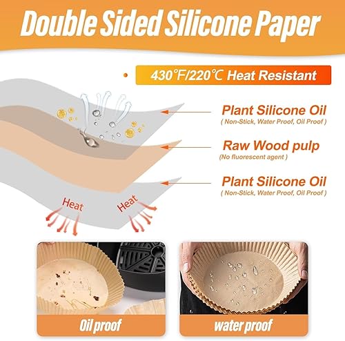Miniatura 3 de FOVXYVO Forros de papel desechables para freidora de aire, 100 piezas de papel pergamino antiadherente, a prueba de aceite, impermeable, de grado