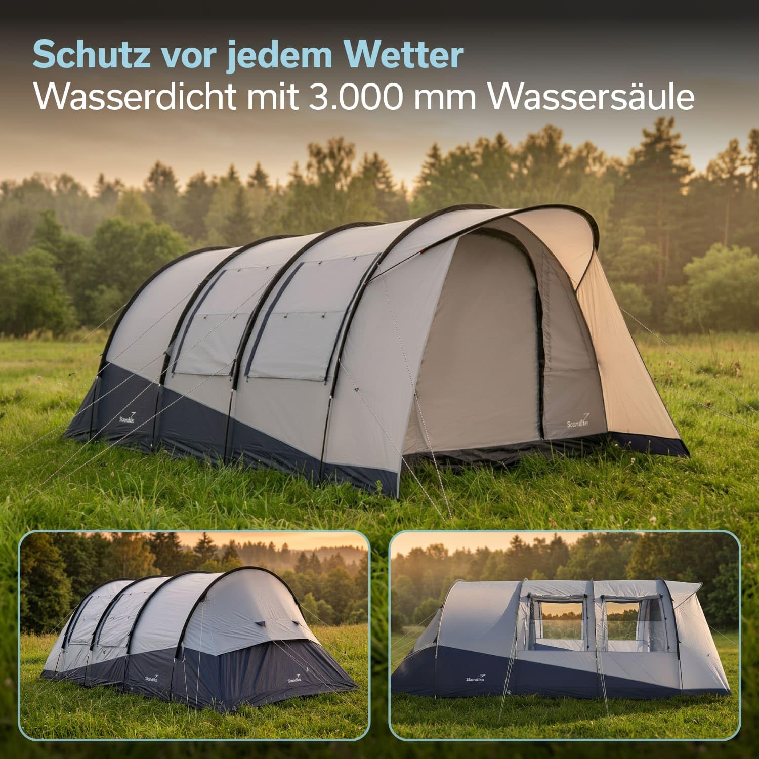 Skandika Isken 5 Protect, tenda da campeggio per 5 persone, finestra con zanzariera, fondo cucito, impermeabile, colonna d'acqua 3000 mm, con baldacchino, tenda per campeggio, festival, all'aperto