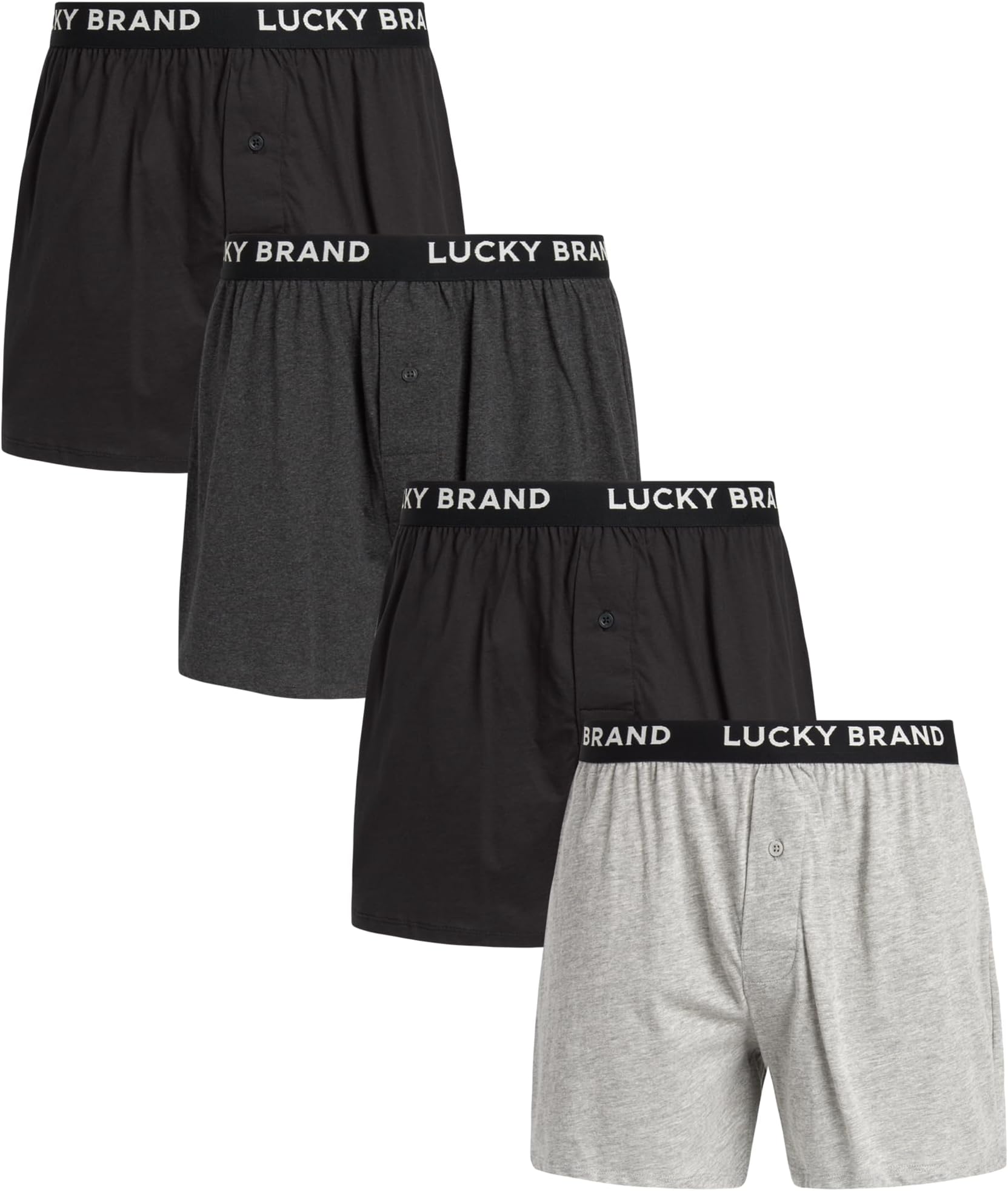 Mens Underwear Boxer Shorts - 4 Pack Super Soft Knit 4'' Inseam Relaxed Fit Cotton Boxers for Men with Button Fly