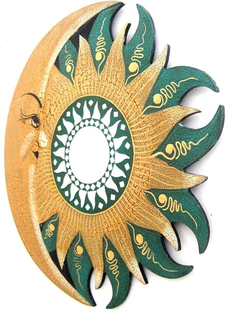 OMA Green Mirror, Sun and Moon Celestial Wall Mirror Hanging Mosaic Mirror- Handmade Brand