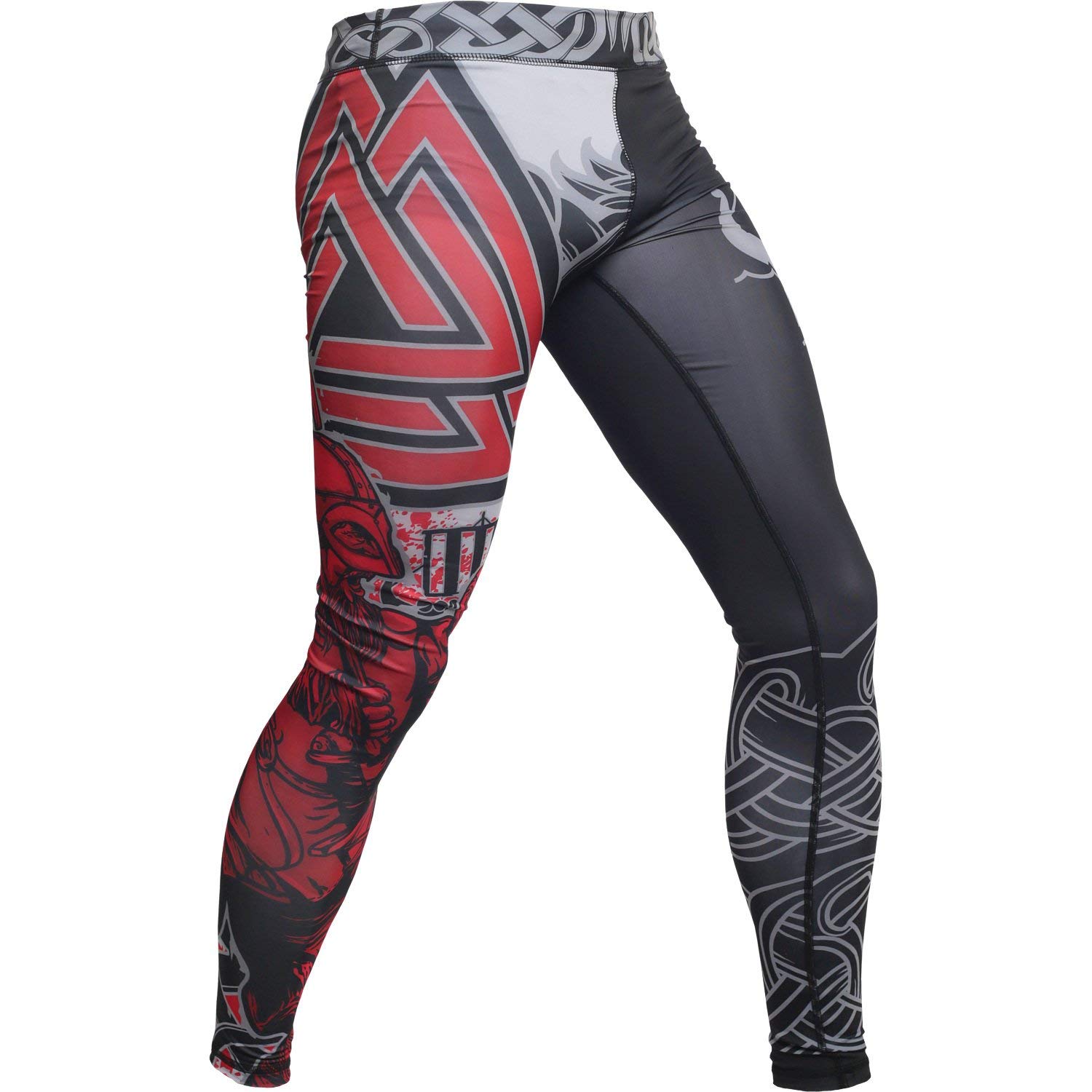 Hardcore Training Men's Compression Pants Spodnie Kompresyjne Leginsy Mężczyźni Bokx Running Muay Thai MMA No Gi BJJ Grappling (DE/NL/SE/PL, Alfa, M, Regularny, Regularny, szaro-czerwony)
